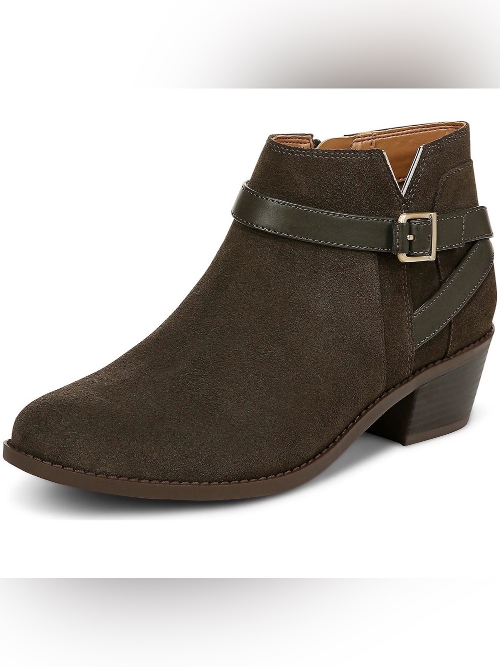 NWOB Women's Olive Green Suede Ankle Boot with Buckle Strap Size 6.5
